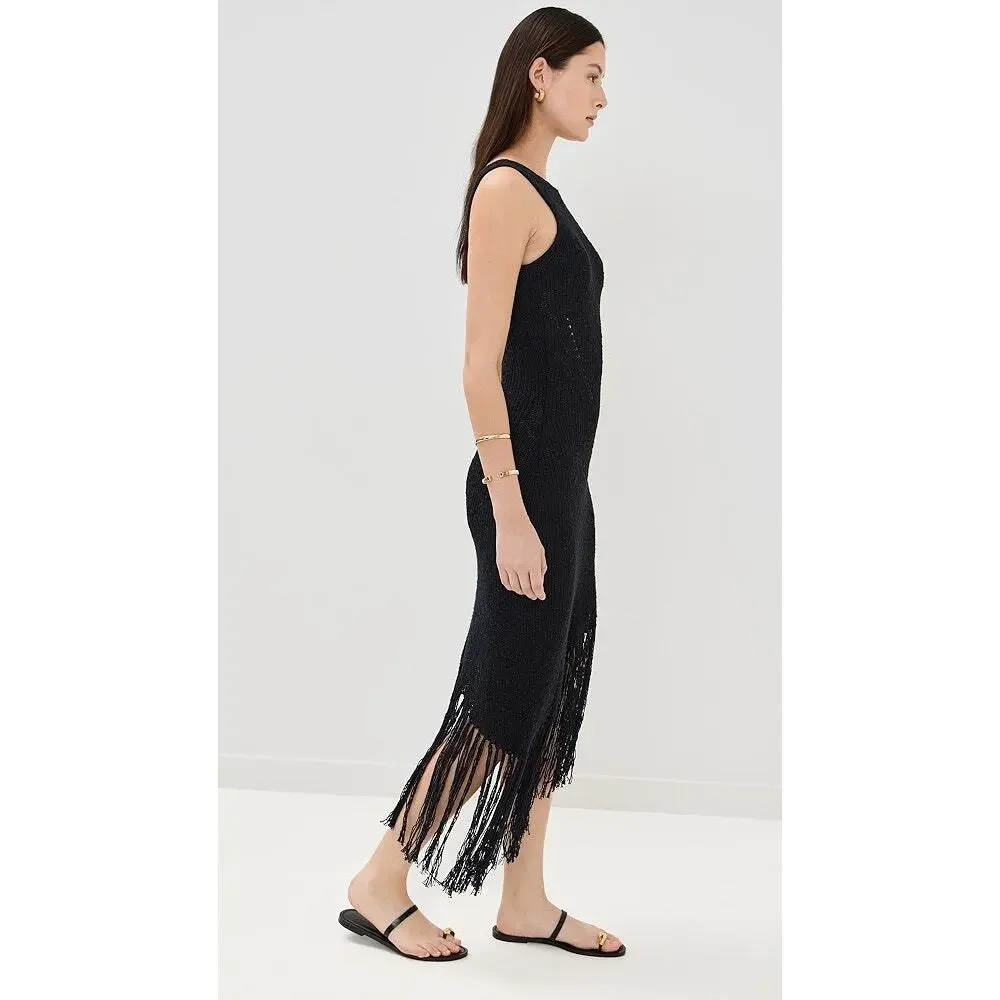 NWT RAILS Rylee Fringe Asymmetrical Sleeveless Dress Black Large L